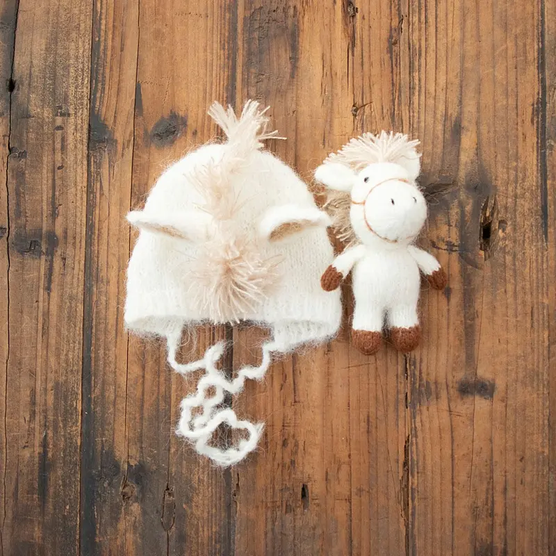 Handmade Knitted Horse with Hat Set B - Newborn Photography Outfit - Image 5